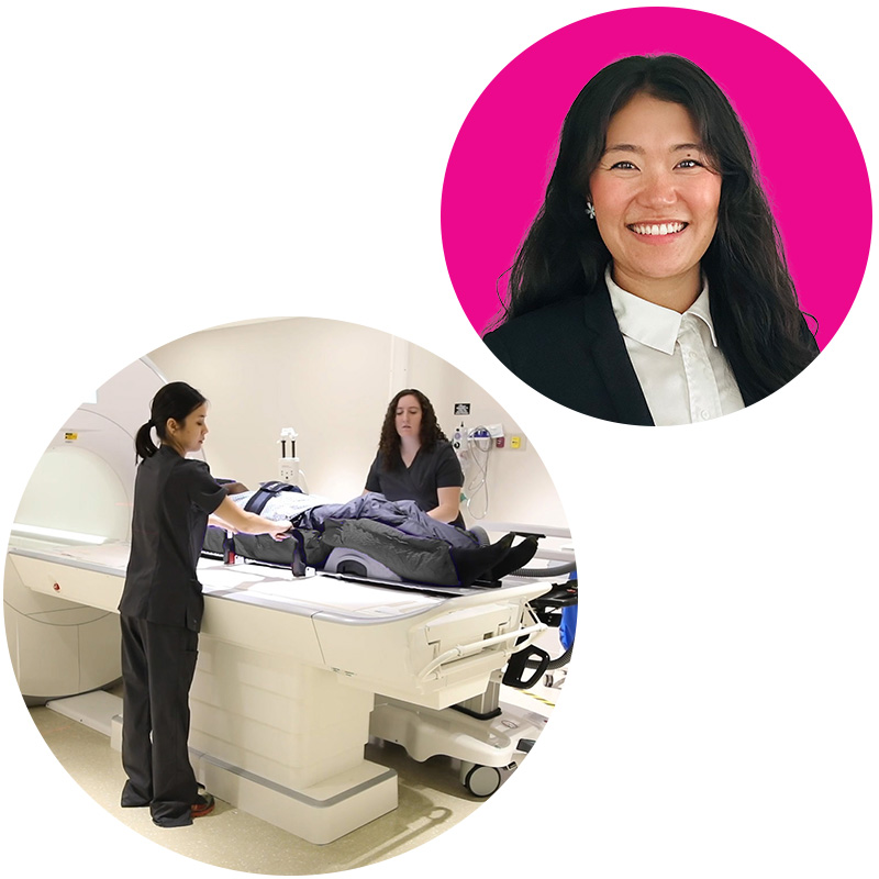 Patient being transferred in the MR by therapists