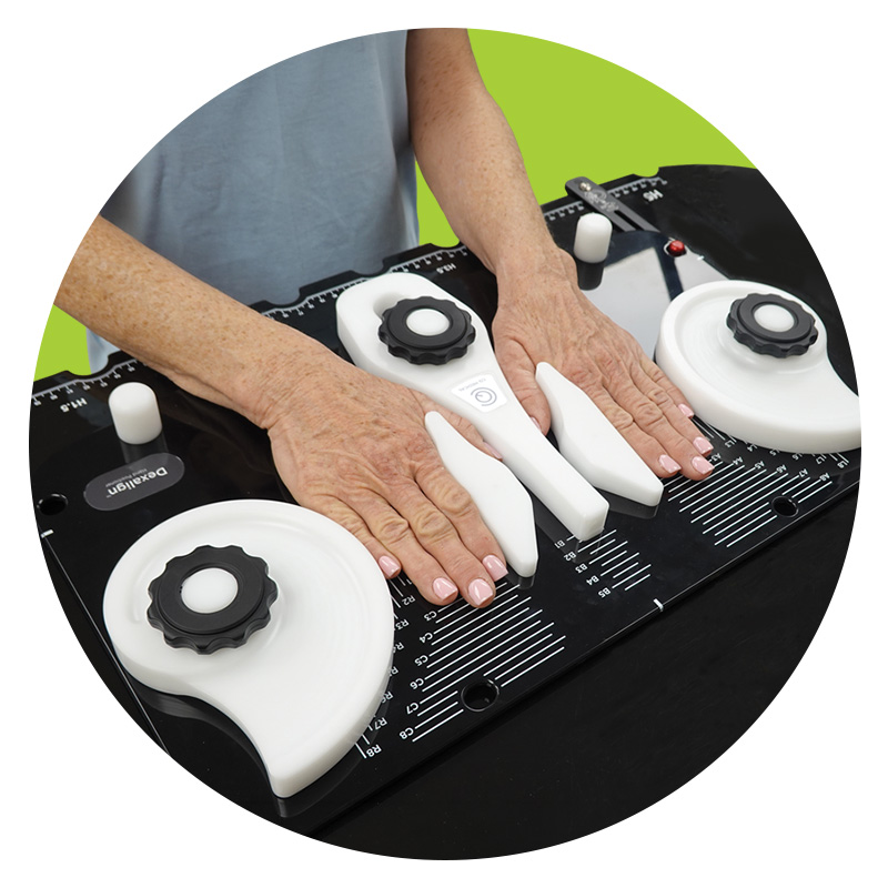 Patient's hands immobilized in the Dexalign Hand Positioner