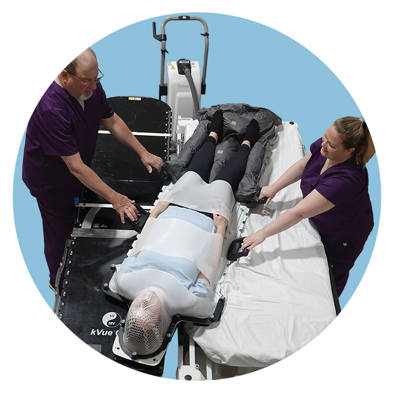 Patient immobilized in VMAT TBI setup
