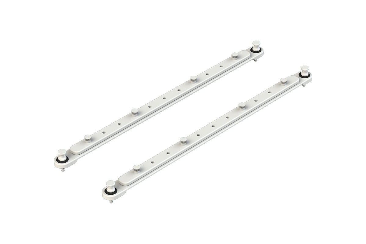 Breast board thermoplastic handles are white with a recessed top and bottom to display ruler numbers