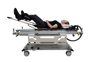 Patient on MR Stretcher with AirDrive Technology (shown with Alpine Stirrups)