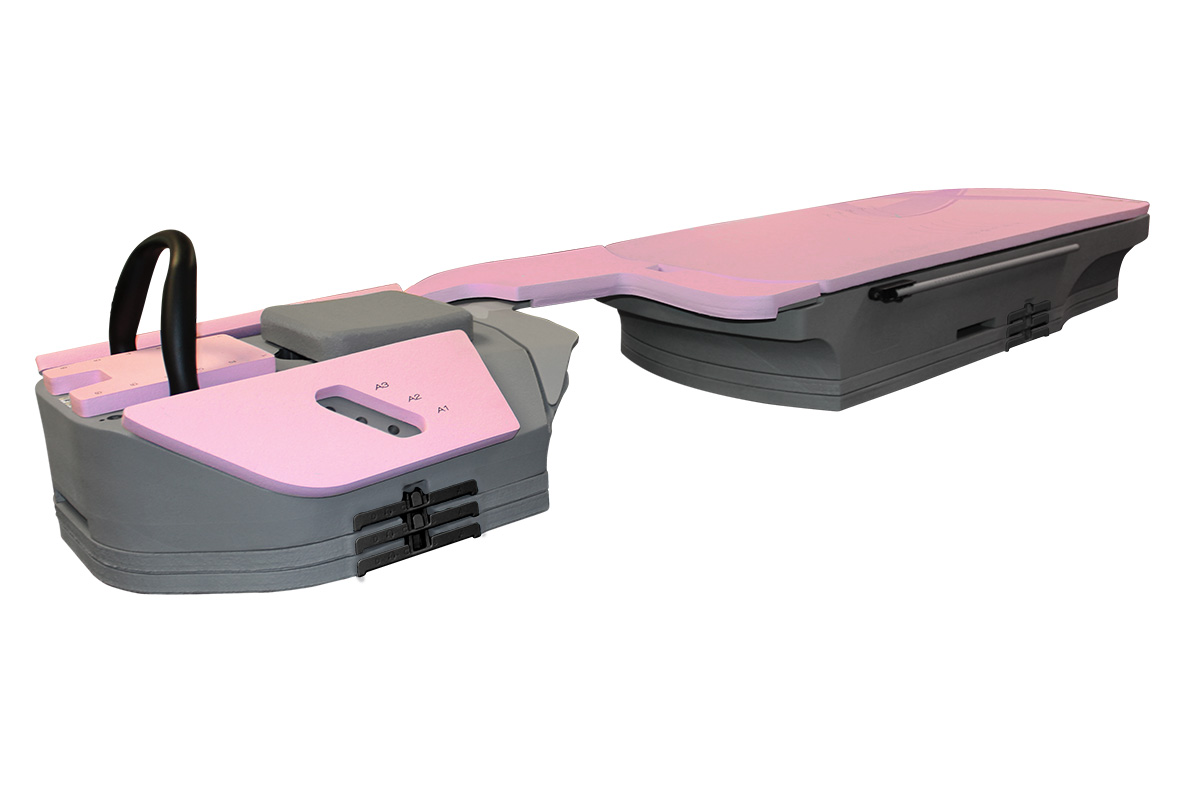 Pink foam breastboard for treating breast cancer patients in the prone position in radiation therapy